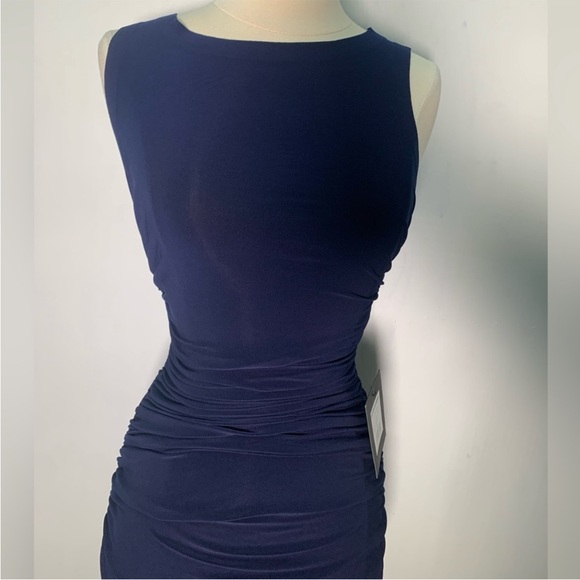 Norma Kamali Sleeveless Side Shirred Dark Blue Navy Maxi Dress Gown - Picture 12 of 14